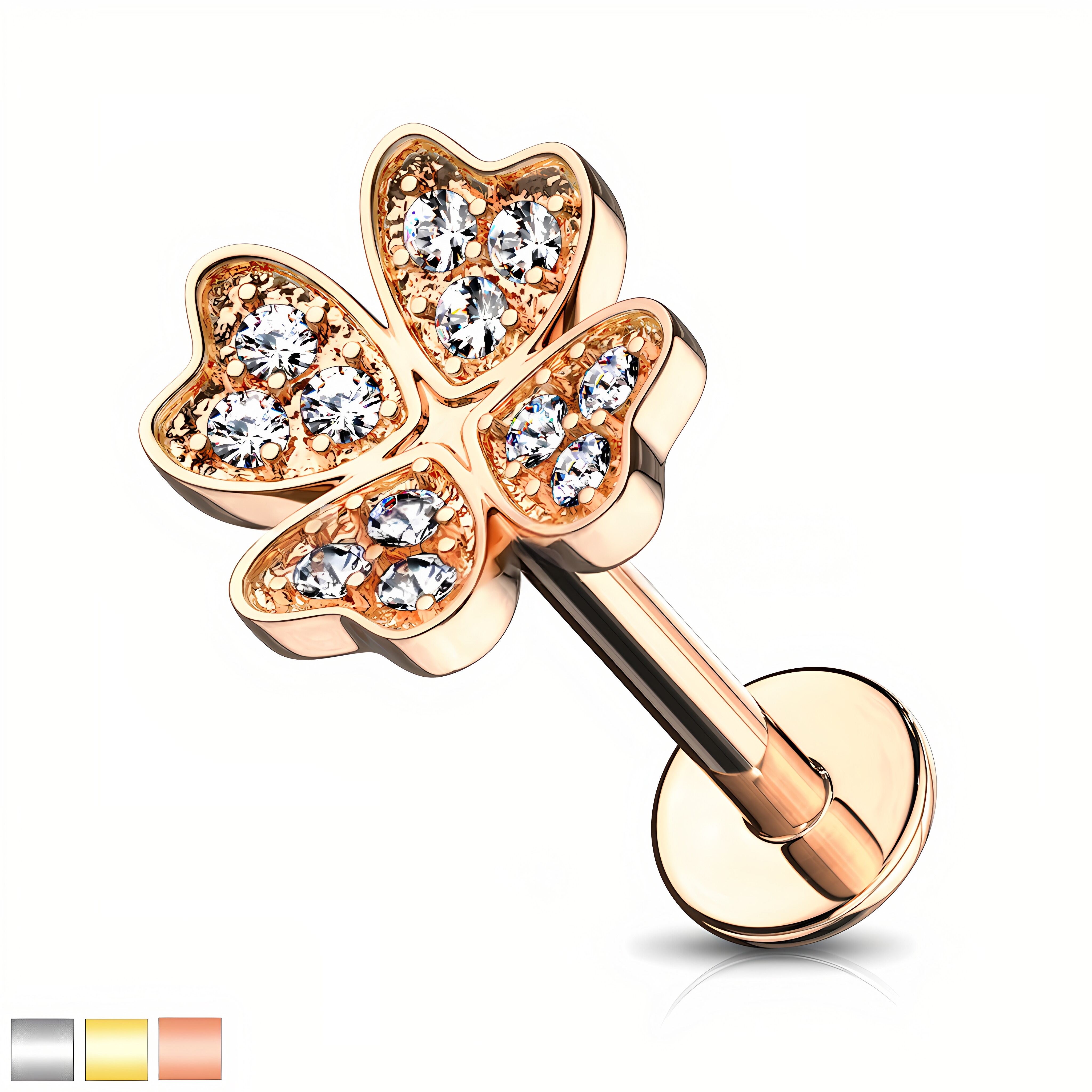 Lucky Clover Earrings Micro CZ Paved Shamrock Top
